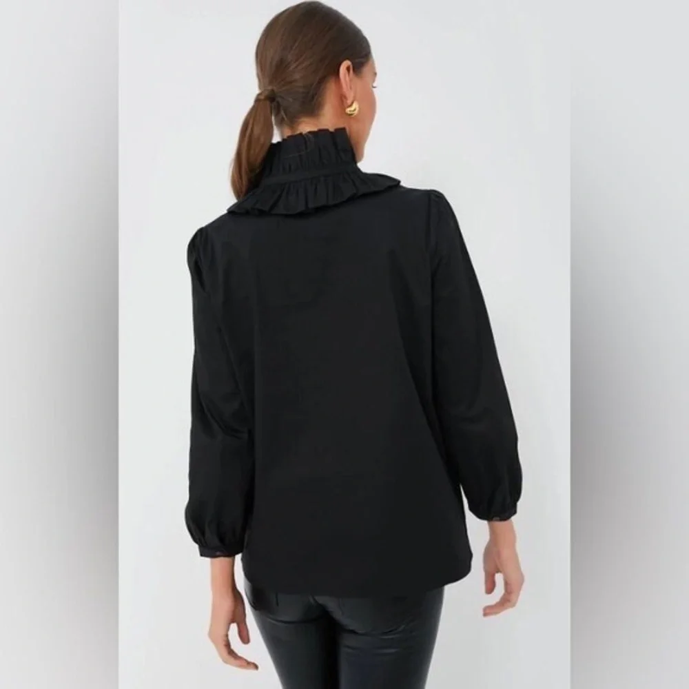 NWT - Tuckernuck Black Ruffle Neck Bouvier Blouse - XS - Picture 2 of 10